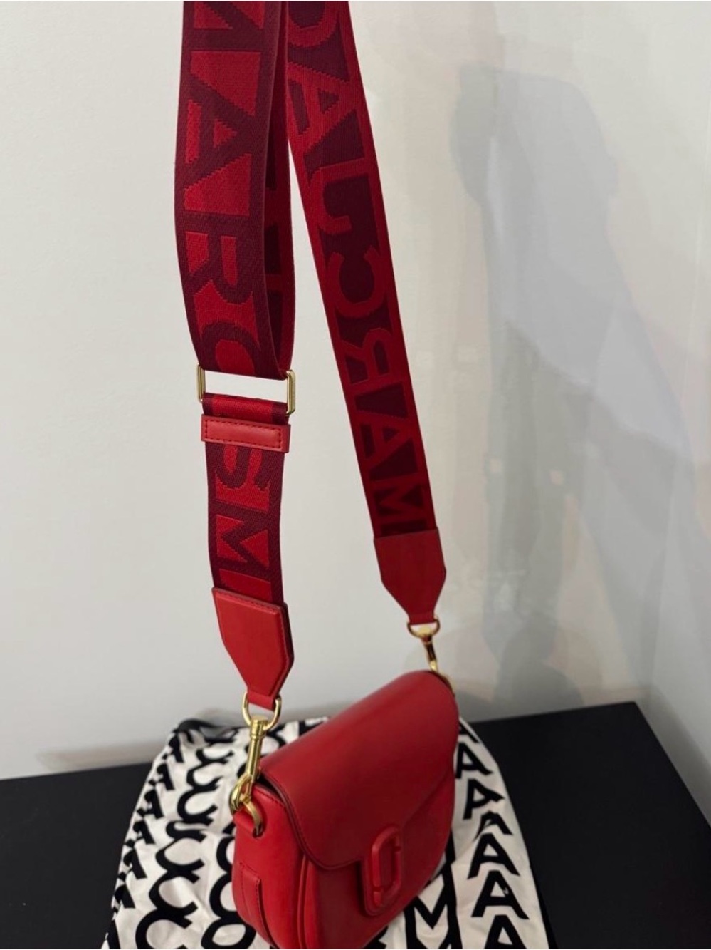 Marc Jacobs Red Leather Crossbody Saddle Bag with Logo Accent and dust bag - Picture 3 of 6